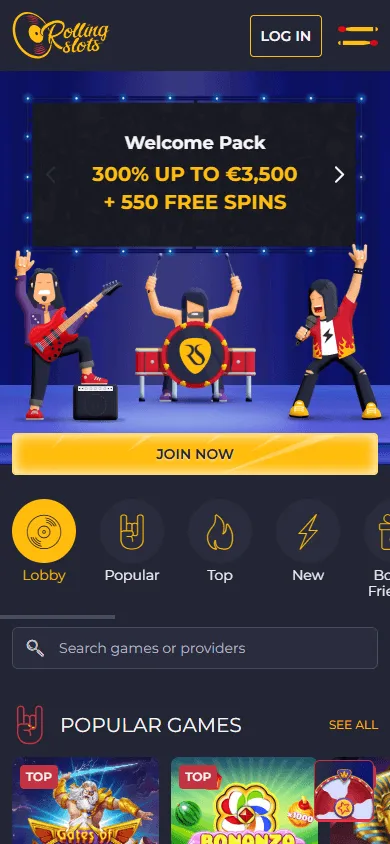 Rolling 22 Casino mobile games interface on a smartphone